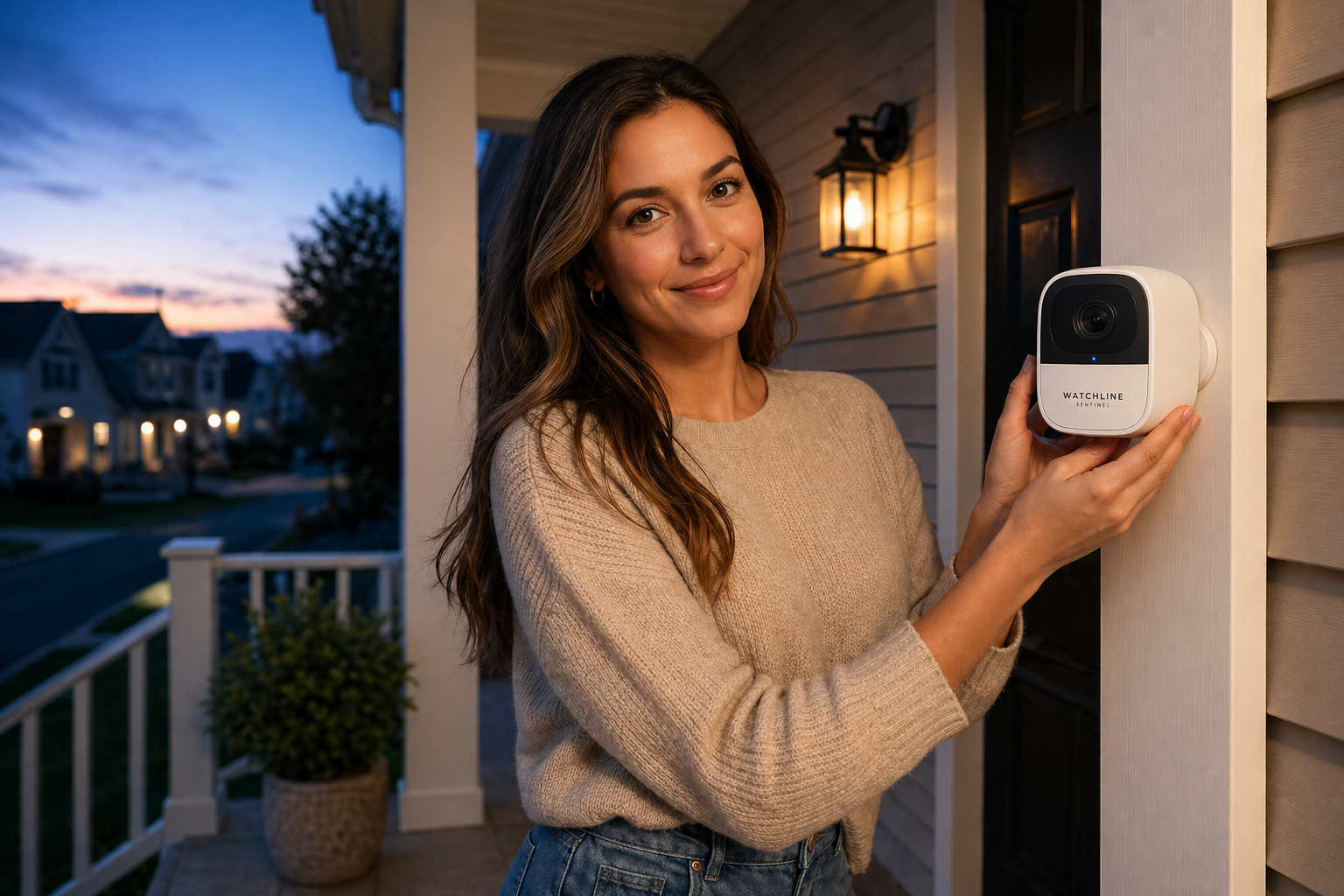 Person installing Watchline camera near front door